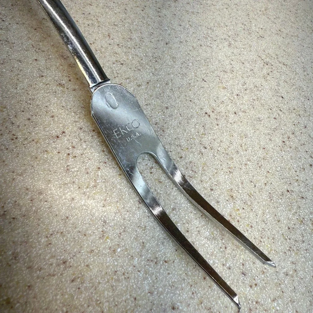 Vintage Ekco USA‎ Meat Carving Fork Stainless Steel Black Handle 2 Tine Tool